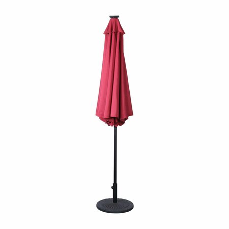 Flash Furniture Montego 9 FT Round Umbrella with 32 Solar LED Lights and Crank and Tilt Functionality in Red GM-WL-U22002B-RED-GG